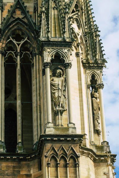 Reims France Μαΐου 2021 Εξωτερική Πρόσοψη Του Καθεδρικού Ναού Notre — Φωτογραφία Αρχείου