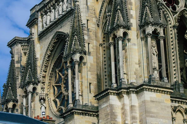 Reims France Maj 2021 Zewnętrzna Fasada Katedry Notre Dame Reims — Zdjęcie stockowe