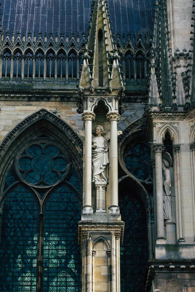 Reims Frankreich Mai 2021 Außenfassade Der Kathedrale Notre Dame Reims — Stockfoto