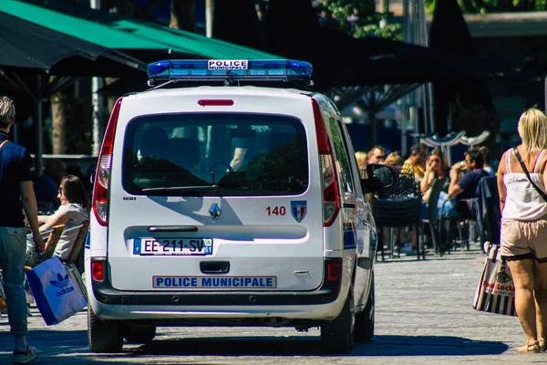 Reims Francie Května 2021 Policejní Auto Hlídkující Centru Remeše Během — Stock fotografie