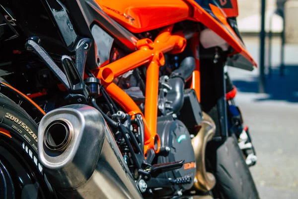 Reims France May 2021 Closeup Mechanics Motorcycle Parked Parking Lot — Stock Photo, Image