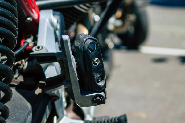 Reims França Maio 2021 Fechar Mecânica Uma Motocicleta Estacionada Estacionamento — Fotografia de Stock