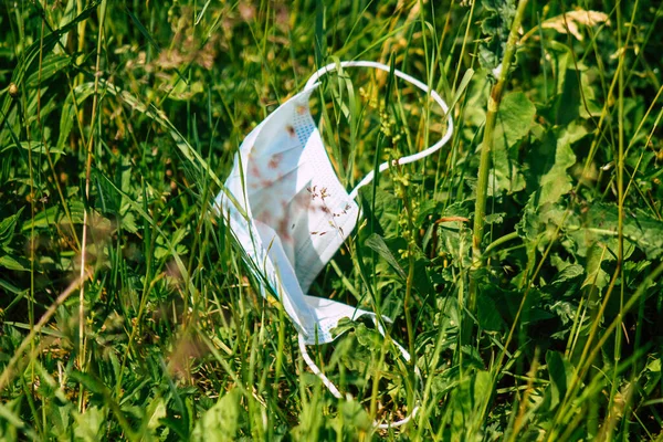 Reims France June 2021 Surgical Mask Protect Coronavirus Thrown Streets — Stock Photo, Image