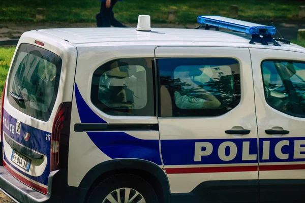 Reims Frankreich Juni 2021 Polizeipatrouille Zur Durchsetzung Sozialer Distanzierung Den — Stockfoto