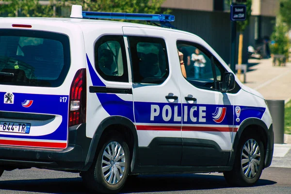 Reims France June 2021 Police Patrol Enforcing Social Distancing Streets —  Fotos de Stock