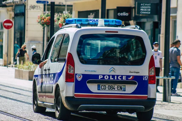 Reims France June 2021 Police Patrol Enforcing Social Distancing Streets — Foto de Stock