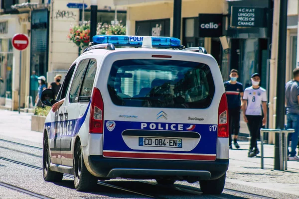 Reims France June 2021 Police Patrol Enforcing Social Distancing Streets — Stock Photo, Image