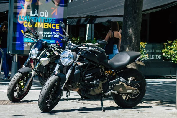 Reims France June 2021 Motorcycle Parked Streets City Center Metropolitan — Photo