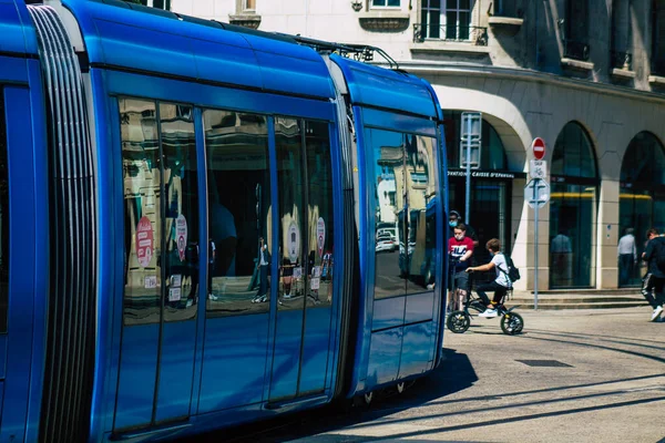 Reims France June 2021 Modern Electric Tram Passengers Rolling Streets — ストック写真