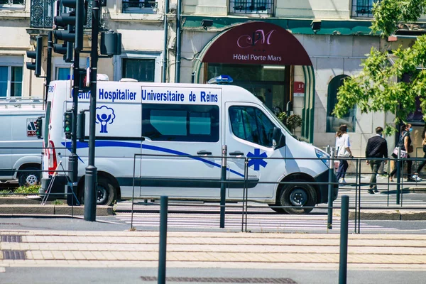 Reims France June 2021 Ambulance Driving Streets Reims Coronavirus Outbreak — Photo