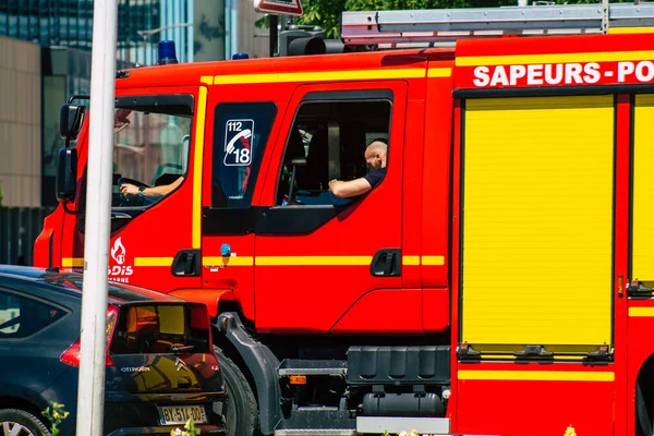 Reims France June 2021 Fire Engine Driving Streets Reims Coronavirus — Foto de Stock