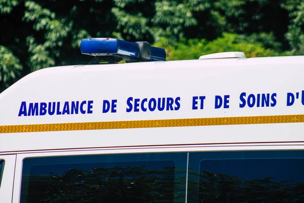 Reims France Juin 2021 Ambulance Conduisant Dans Les Rues Reims — Photo