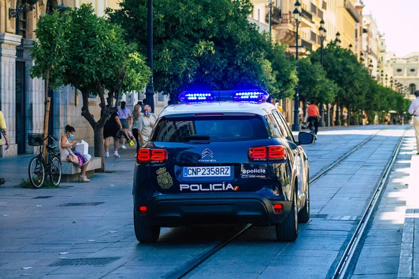 Sevilla Španělsko Července 2021 Policejní Auto Ulicích Sevilly Symbolického Města — Stock fotografie