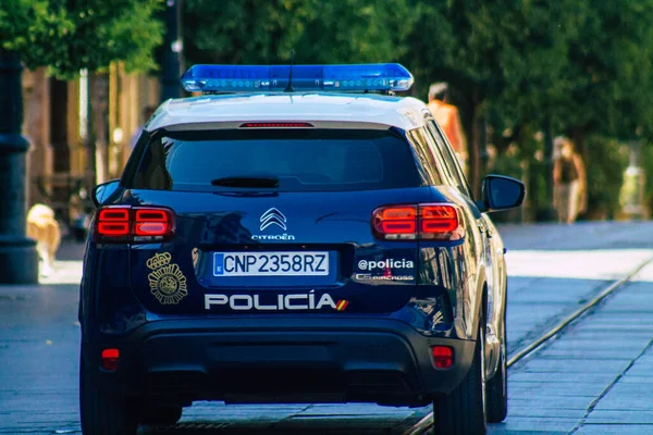 Seville Spain July 2021 Police Car Rolling Streets Seville Emblematic — Stock Photo, Image