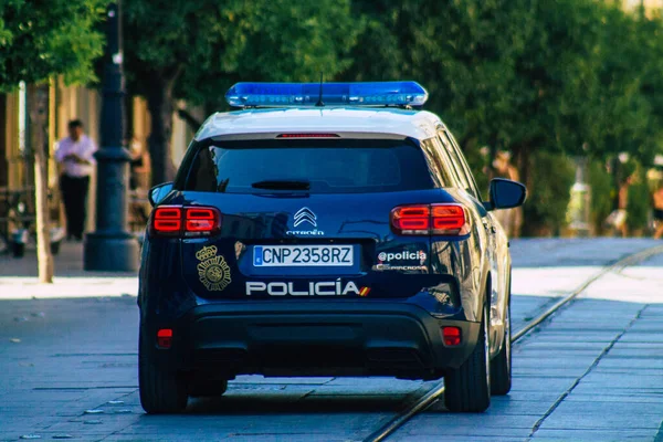 Sevilla Španělsko Července 2021 Policejní Auto Ulicích Sevilly Symbolického Města — Stock fotografie