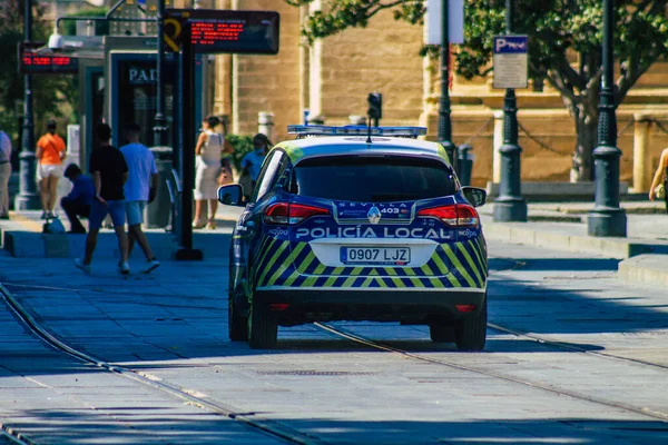 Sevilha Espanha Julho 2021 Carro Polícia Rolando Nas Ruas Sevilha — Fotografia de Stock