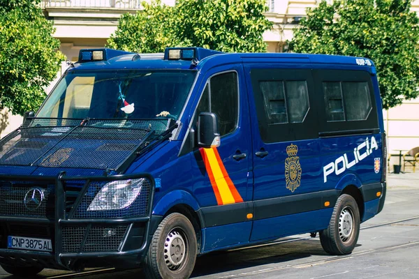 Sevilla Automatische Übersetzung 2021 Polizeiwagen Rollen Durch Die Straßen Von — Stockfoto