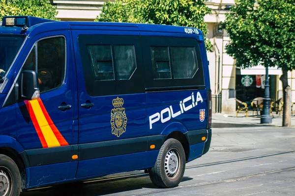 Sevilla Automatische Übersetzung 2021 Polizeiwagen Rollen Durch Die Straßen Von — Stockfoto