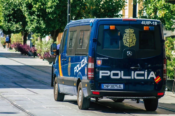 Sevilla Spanje Juli 2021 Politieauto Aan Het Rollen Straten Van — Stockfoto