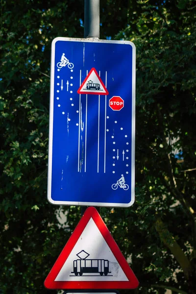 Seville Spain July 2021 Street Sign Road Sign Erected Side — Stock Photo, Image