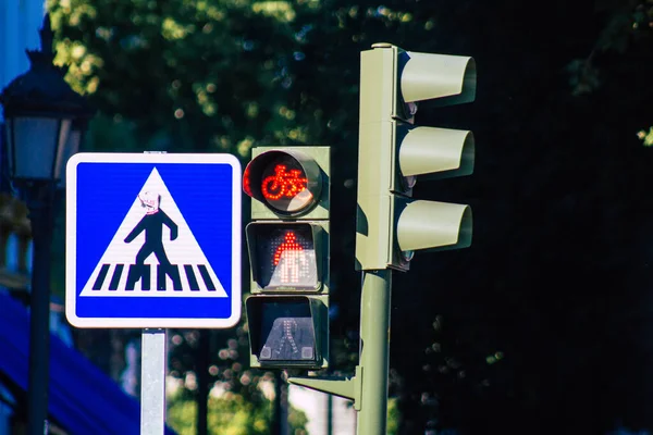 Seville Spain July 2021 Street Sign Road Sign Erected Side — Stock Photo, Image