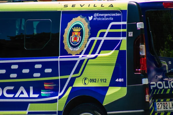 Севилья Испания Июля 2021 Года Местная Полицейская Машина Припаркована Улицах — стоковое фото