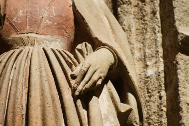 Seville İspanya 2 Temmuz 2021 Saint Metropolitan ve Patriksel Sevilla Katedrali dış cephenin ayrıntıları dünyanın en büyük Gotik katedrali.