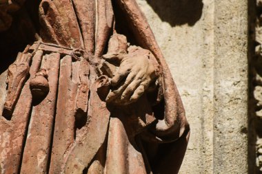 Seville İspanya 2 Temmuz 2021 Saint Metropolitan ve Patriksel Sevilla Katedrali dış cephenin ayrıntıları dünyanın en büyük Gotik katedrali.