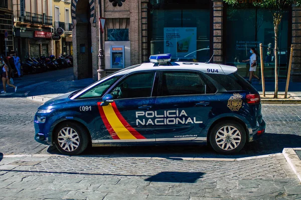 Sevilla Spanje Juli 2021 Politieauto Patrouilleert Straten Van Sevilla Een — Stockfoto