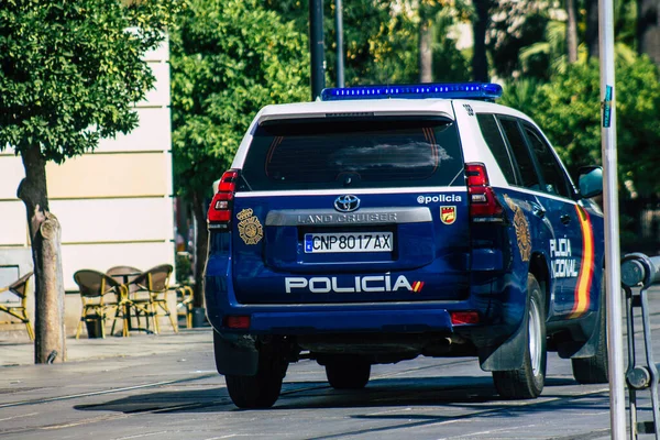 Seville Spain July 2021 Police Car Patrolling Streets Seville Emblematic — Stock Photo, Image