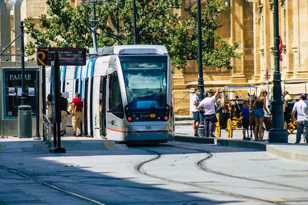 Sevilla Automatische Übersetzung Spanien Juli 2021 Moderne Elektrische Straßenbahn Für — Stockfoto