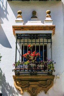 Sevilla İspanya 6 Temmuz 2021 İspanya 'nın güneyindeki Endülüs Bölgesi' nin başkenti ve sembolik bir şehir olan Sevilla sokaklarındaki bir binanın cephesi.