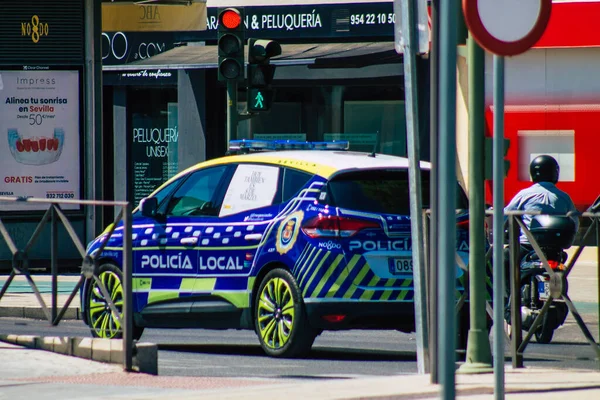 Sevilla España Julio 2021 Policía Local Patrulla Por Las Calles — Foto de Stock