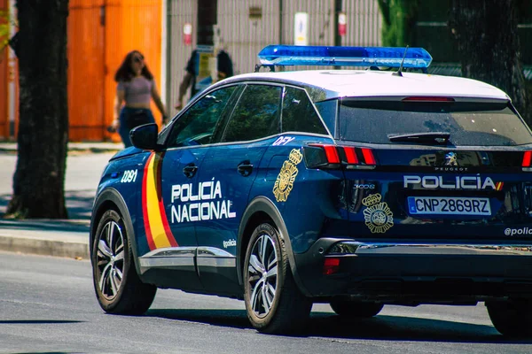 Seville Spain July 2021 Police Car Patrolling Streets Seville Emblematic — Stock Photo, Image