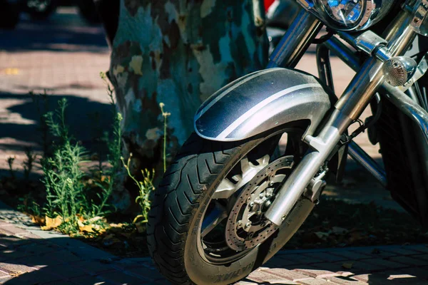 Sevilla España Julio 2021 Primer Plano Mecánica Una Motocicleta Aparcada —  Fotos de Stock