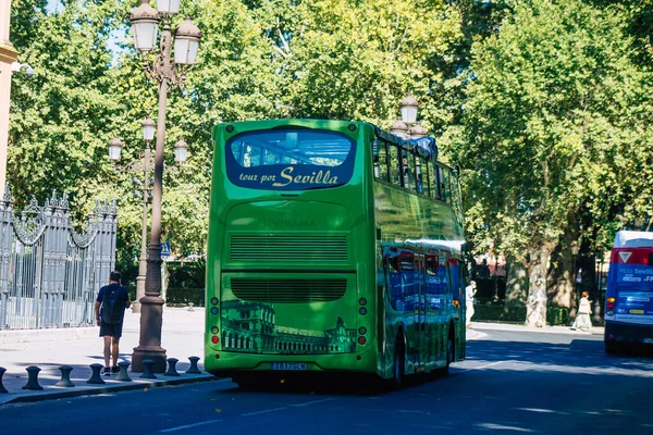 Seville Spain July 2021 Tourist Bus Driving Streets Seville Emblematic — Stockfoto