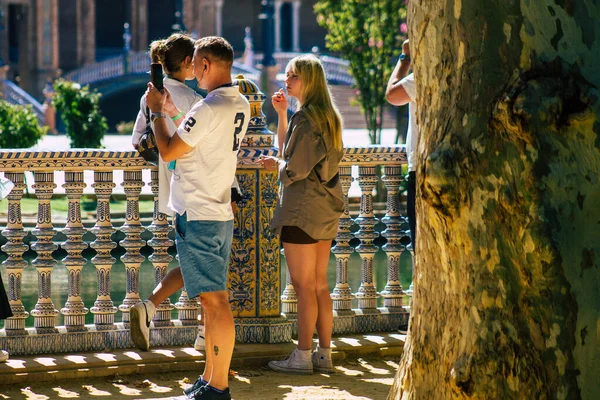 Seville Spain July 2021 Tourists Visiting Maria Luisa Park First — 图库照片