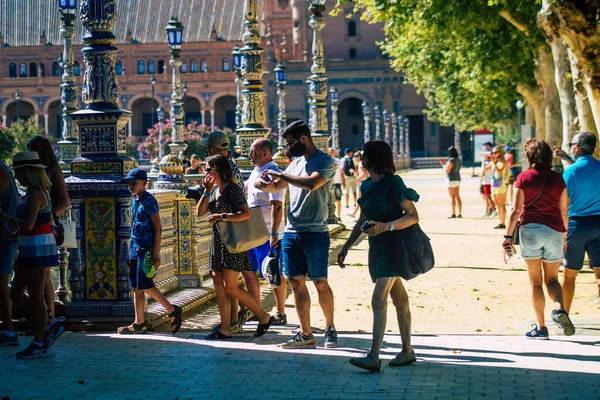 Sevilla Spanje Juli 2021 Toeristen Bezoeken Maria Luisa Park Het — Stockfoto