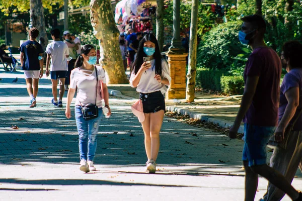 Sevilla Spanje Juli 2021 Toeristen Bezoeken Maria Luisa Park Het — Stockfoto