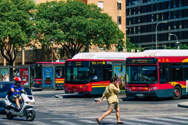 Sevilla Automatische Übersetzung Juli 2021 Busfahrt Durch Die Straßen Von — Stockfoto