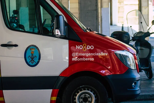 Σεβίλλη Ισπανία Ιουλίου 2021 Πυροσβεστική Μηχανή Στους Δρόμους Της Σεβίλλης — Φωτογραφία Αρχείου