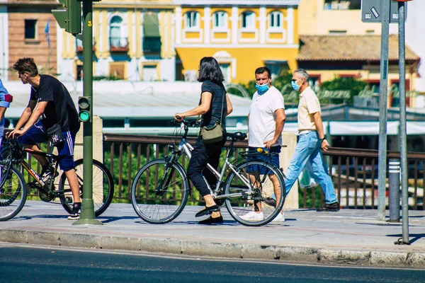 Seville Spain July 2021 People Rolling Bicycle Streets Seville Emblematic — Stock Photo, Image