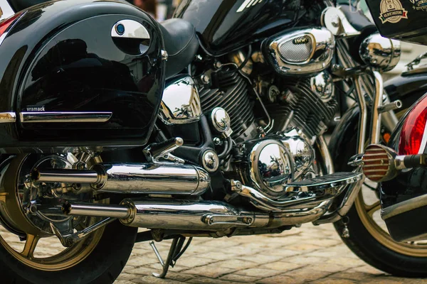 Seville Spain July 2021 Closeup Mechanics Motorcycle Parked Parking Lot — Stock Photo, Image