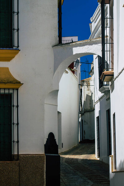 Carmona Spain July 14, 2021 Narrow street in town of Carmona called The Bright Star of Europe, the town shows a typical narrow and meandering Arabic layout which will transport you to a distant past