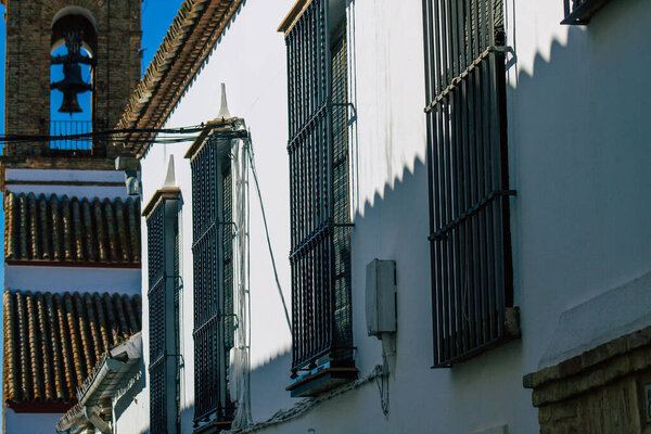 Carmona Spain July 14, 2021 Closeup of a window of a old house in the narrow streets in town of Carmona called The Bright Star of Europe, the town shows a typical narrow and meandering Arabic layout