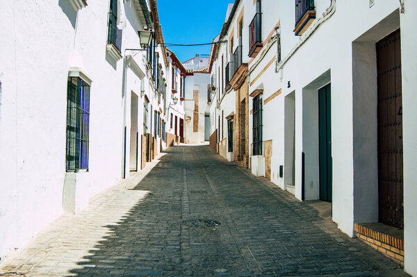 Carmona Spain July 18, 2021 Narrow street in town of Carmona called The Bright Star of Europe, the town shows a typical narrow and meandering Arabic layout
