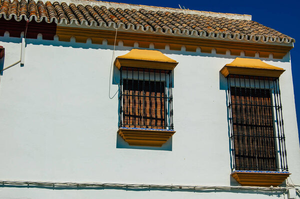 Carmona Spain July 18, 2021 Facade of old house in the streets of Carmona called The Bright Star of Europe, the town shows a typical narrow and meandering Arabic layout