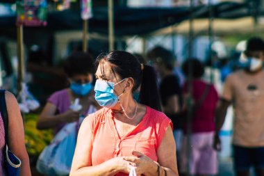 Carmona İspanya 19 Temmuz 2021 Coronavirus salgını sırasında İspanya 'da maske takmak zorunludur.