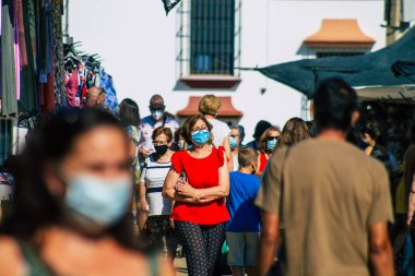 Carmona İspanya 19 Temmuz 2021 Coronavirus salgını sırasında İspanya 'da maske takmak zorunludur.