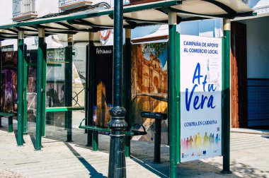 Carmona İspanya 18 Temmuz 2021 Carmona otobüs durağı, her gün Carmona ve Seville arasında 124 numaralı otobüs durağı